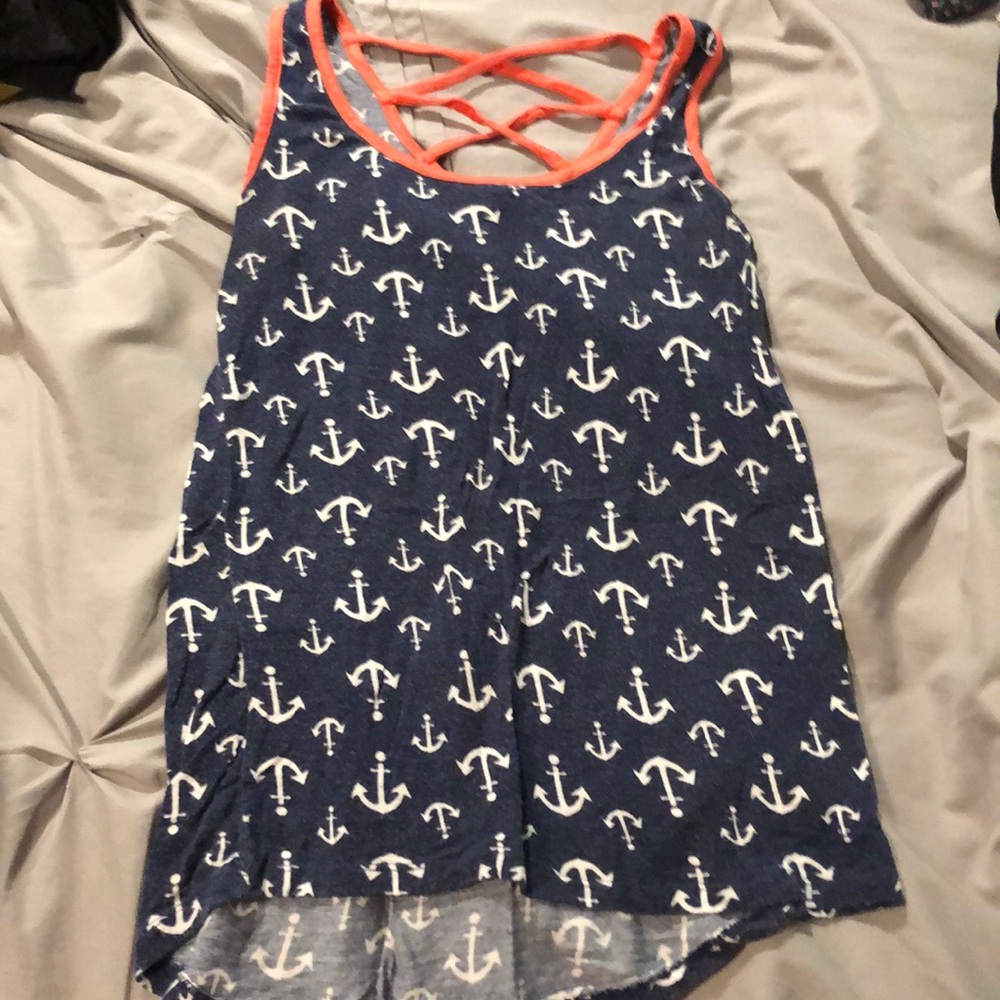 Nautical navy and coral tank top